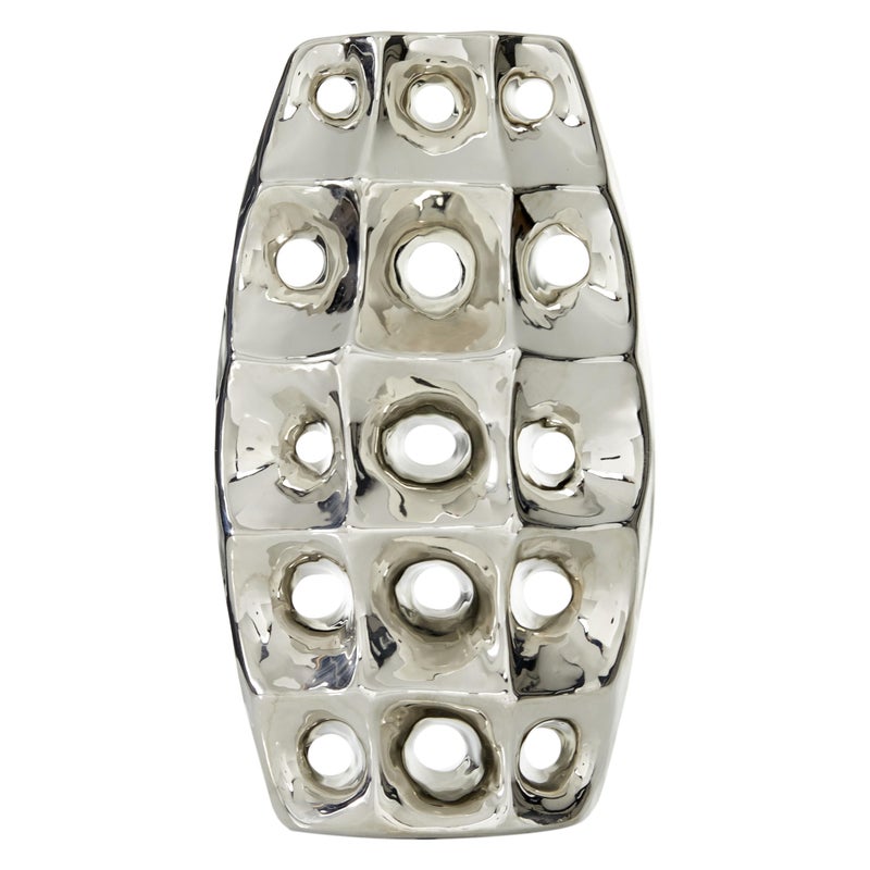 Deco 79 Ceramic Decorative Vase Centerpiece Vase with Cut Out Designs, Vase for Home Decoration 8" x 4" x 14", Silver - Image 1